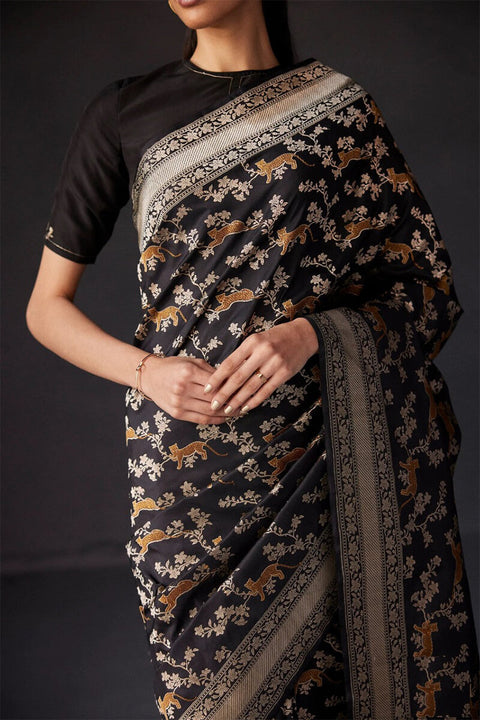 VastraLakshmi Glowing Black Soft Silk Saree With Delightful Blouse Piece