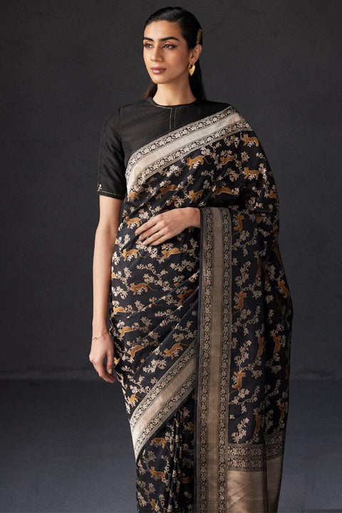 VastraLakshmi Glowing Black Soft Silk Saree With Delightful Blouse Piece