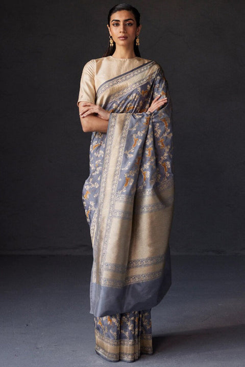 VastraLakshmi Admirable Grey Soft Silk Saree With Denouement Blouse Piece