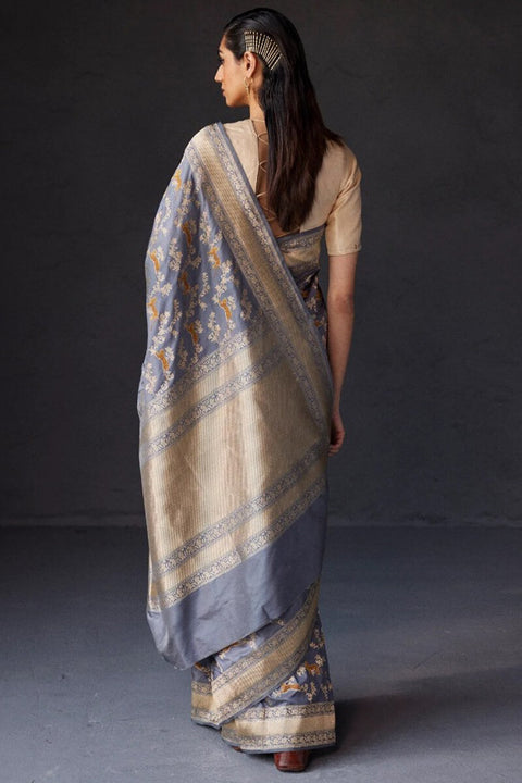 VastraLakshmi Admirable Grey Soft Silk Saree With Denouement Blouse Piece