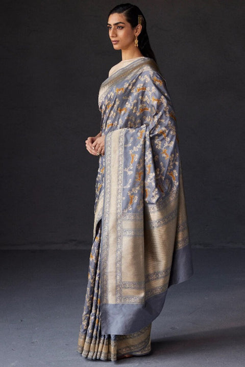 VastraLakshmi Admirable Grey Soft Silk Saree With Denouement Blouse Piece