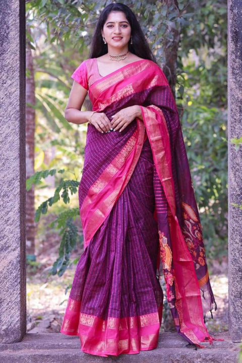 VastraLakshmi Sensational Purple Cotton Silk Saree With Innovative Blouse Piece