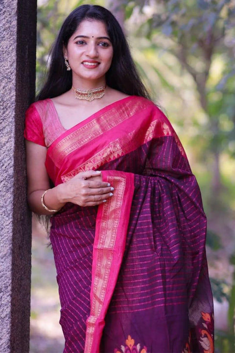 VastraLakshmi Sensational Purple Cotton Silk Saree With Innovative Blouse Piece