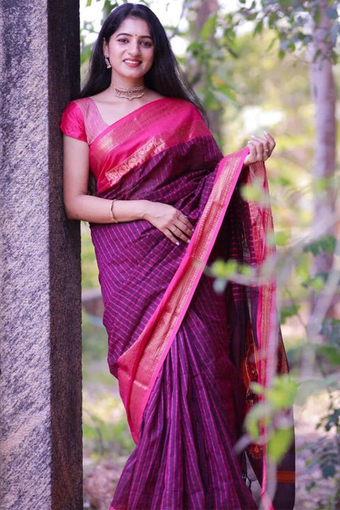 VastraLakshmi Sensational Purple Cotton Silk Saree With Innovative Blouse Piece