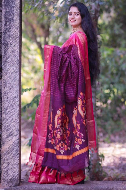 VastraLakshmi Sensational Purple Cotton Silk Saree With Innovative Blouse Piece