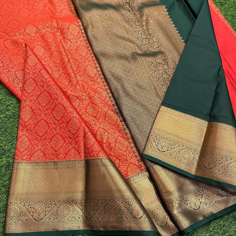 VastraLakshmi Snazzy Orange Soft Silk Saree With Imbrication Blouse Piece