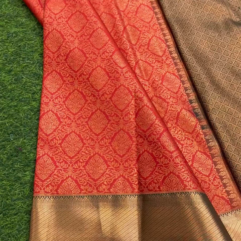 VastraLakshmi Snazzy Orange Soft Silk Saree With Imbrication Blouse Piece