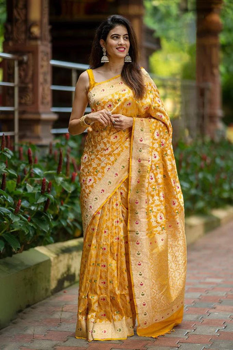 VastraLakshmi Improbable Yellow Soft Silk Saree With Pleasurable Blouse Piece