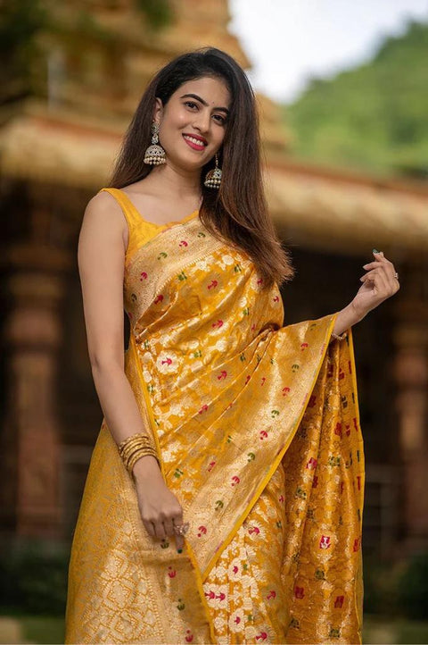 VastraLakshmi Improbable Yellow Soft Silk Saree With Pleasurable Blouse Piece