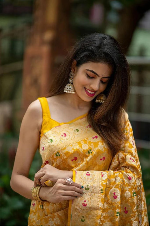 VastraLakshmi Improbable Yellow Soft Silk Saree With Pleasurable Blouse Piece