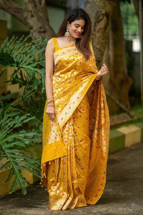 VastraLakshmi Improbable Yellow Soft Silk Saree With Pleasurable Blouse Piece