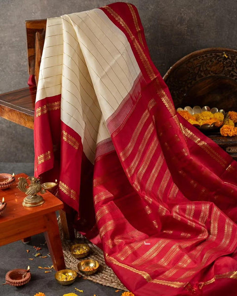 VastraLakshmi Adorning Off White Soft Silk Saree With Captivating Blouse Piece