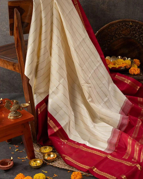 VastraLakshmi Adorning Off White Soft Silk Saree With Captivating Blouse Piece