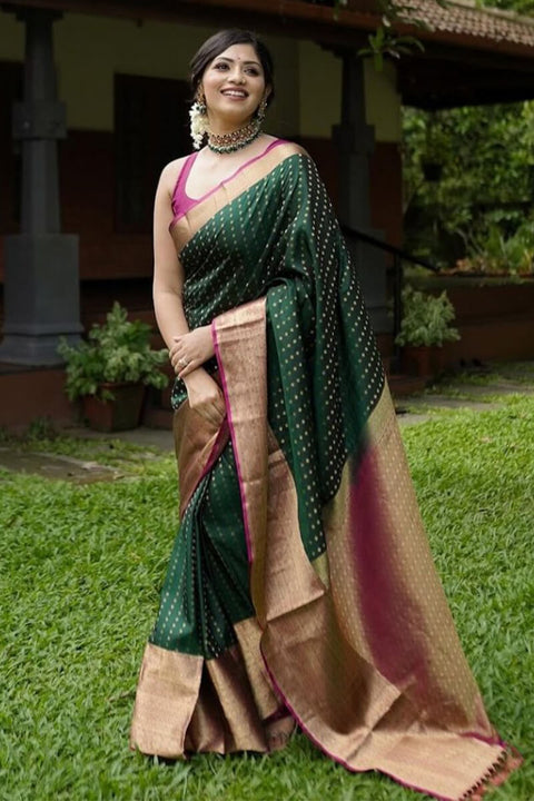 VastraLakshmi Capricious Dark Green Soft Silk Saree With Lovely Blouse Piece