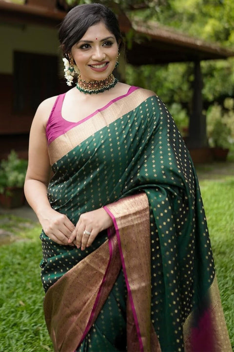 VastraLakshmi Capricious Dark Green Soft Silk Saree With Lovely Blouse Piece