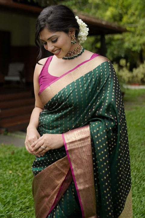 VastraLakshmi Capricious Dark Green Soft Silk Saree With Lovely Blouse Piece