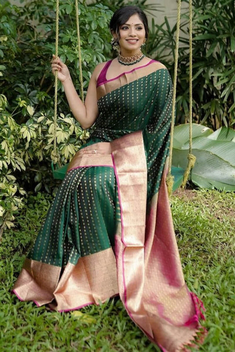 VastraLakshmi Capricious Dark Green Soft Silk Saree With Lovely Blouse Piece