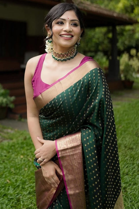 VastraLakshmi Capricious Dark Green Soft Silk Saree With Lovely Blouse Piece