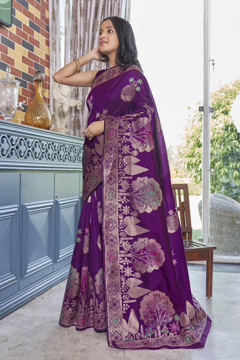 VastraLakshmi Gossamer Purple Soft Silk Saree With Gossamer Blouse Piece