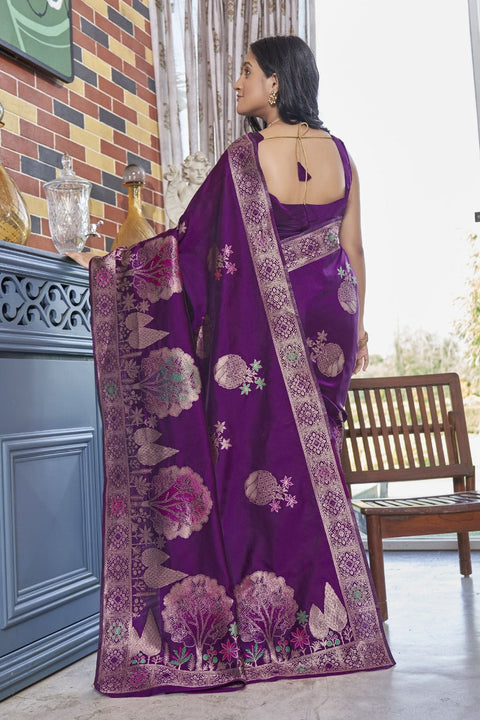 VastraLakshmi Gossamer Purple Soft Silk Saree With Gossamer Blouse Piece