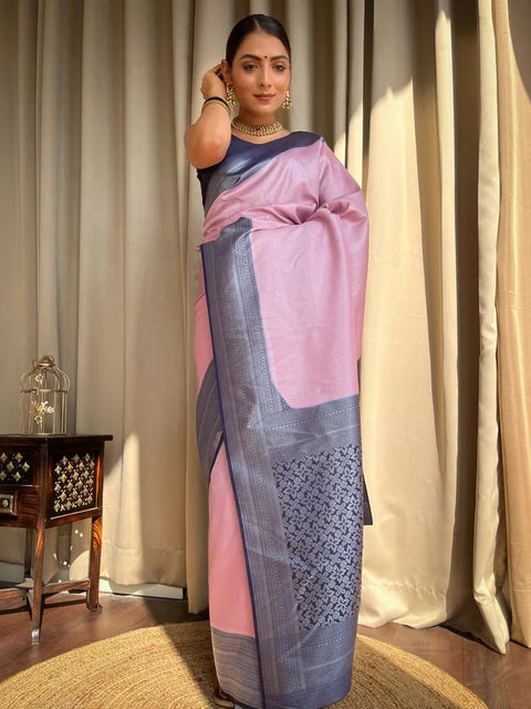 VastraLakshmi Glittering Baby Pink Soft Silk Saree With Allure Blouse Piece