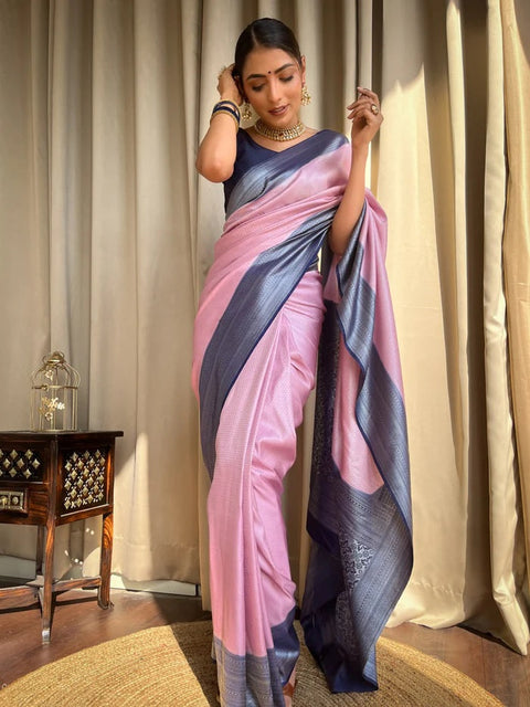 VastraLakshmi Glittering Baby Pink Soft Silk Saree With Allure Blouse Piece