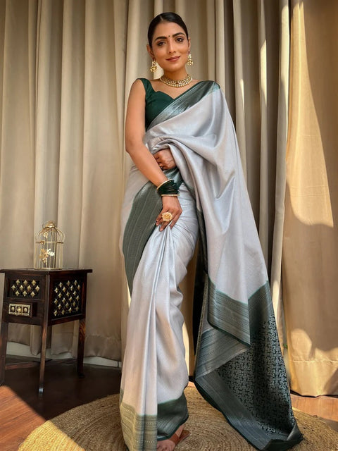 VastraLakshmi Engaging Grey Soft Silk Saree With Tempting Blouse Piece