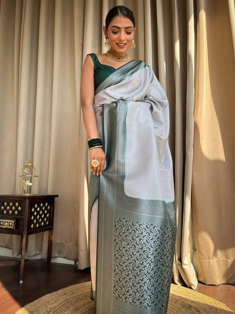 VastraLakshmi Engaging Grey Soft Silk Saree With Tempting Blouse Piece