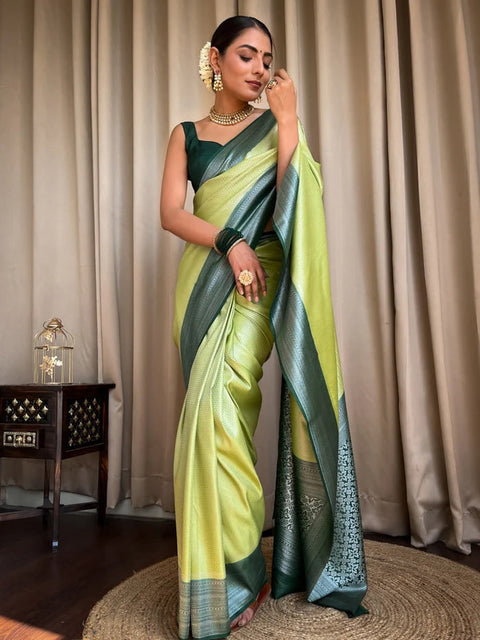 VastraLakshmi Devastating Pista Soft Silk Saree With Nemesis Blouse Piece