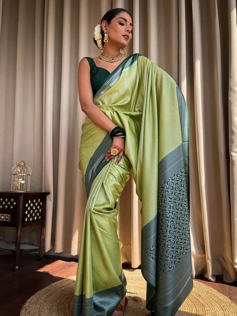 VastraLakshmi Devastating Pista Soft Silk Saree With Nemesis Blouse Piece