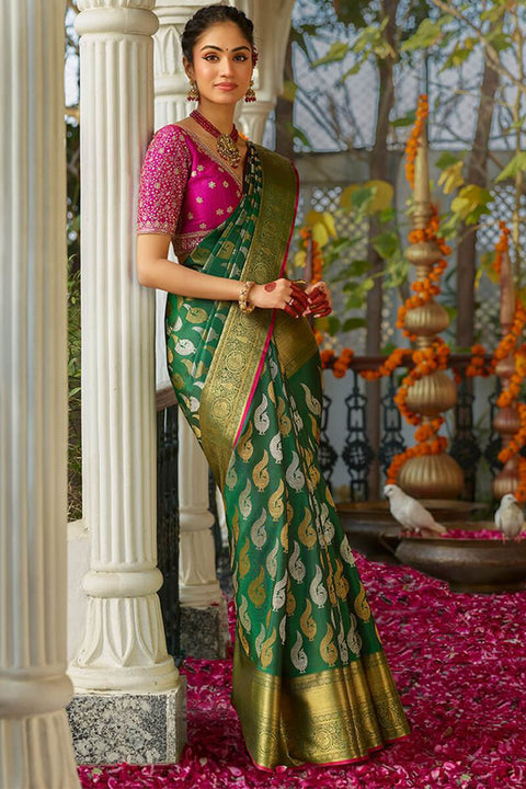 VastraLakshmi Excellent Dark Green Soft Silk Saree With Desultory Blouse Piece