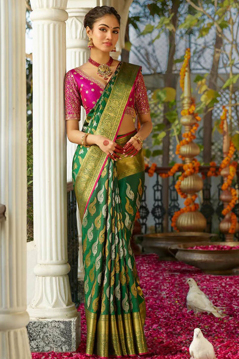 VastraLakshmi Excellent Dark Green Soft Silk Saree With Desultory Blouse Piece