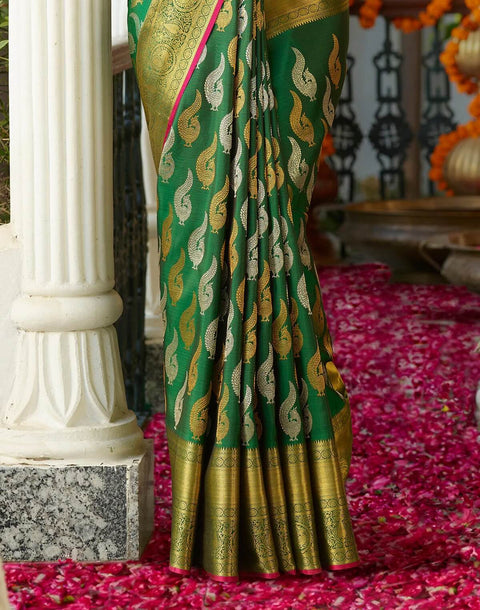 VastraLakshmi Excellent Dark Green Soft Silk Saree With Desultory Blouse Piece