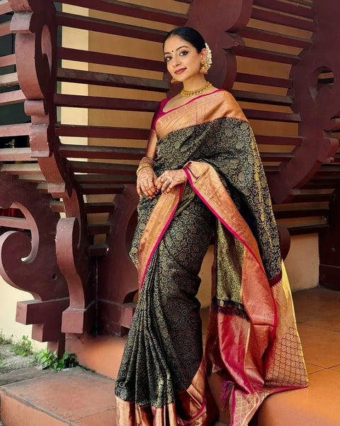 VastraLakshmi Inspiring Black Soft Silk Saree With Divine Blouse Piece