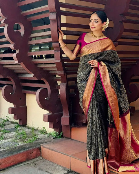 VastraLakshmi Inspiring Black Soft Silk Saree With Divine Blouse Piece