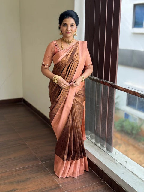 VastraLakshmi Effervescent Brown Soft Silk Saree With Seraglio Blouse Piece