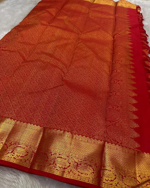 VastraLakshmi Skinny Red Soft Banarasi Silk Saree With Precious Blouse Piece