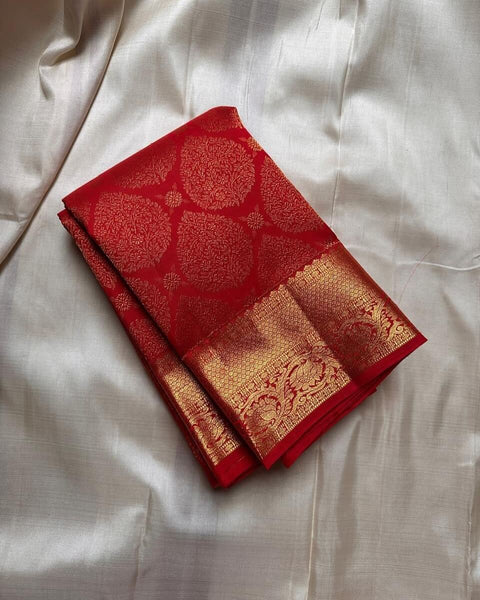 VastraLakshmi Skinny Red Soft Banarasi Silk Saree With Precious Blouse Piece