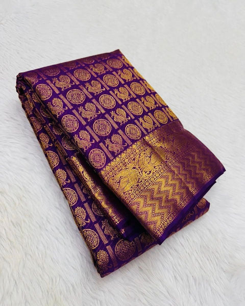 VastraLakshmi Designer Purple Soft Banarasi Silk Saree With Groovy Blouse Piece