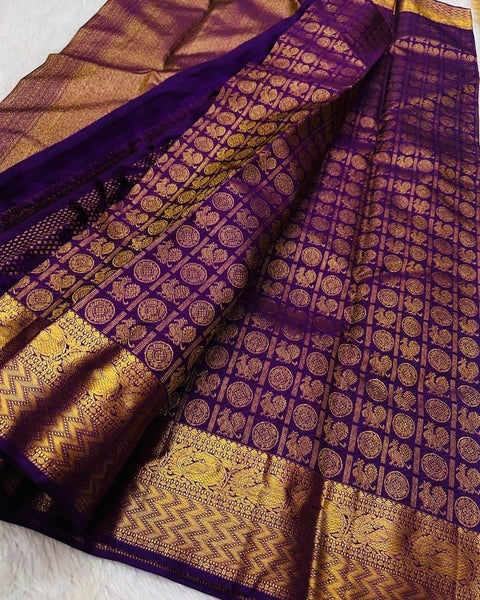 VastraLakshmi Designer Purple Soft Banarasi Silk Saree With Groovy Blouse Piece