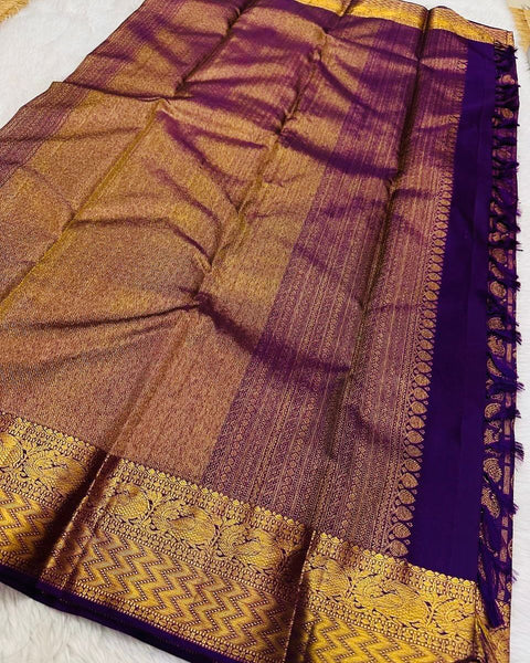 VastraLakshmi Designer Purple Soft Banarasi Silk Saree With Groovy Blouse Piece