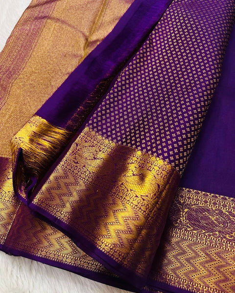 VastraLakshmi Designer Purple Soft Banarasi Silk Saree With Groovy Blouse Piece