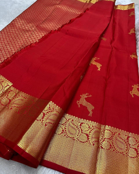 VastraLakshmi Assemblage Red Soft Banarasi Silk Saree With Delightful Blouse Piece