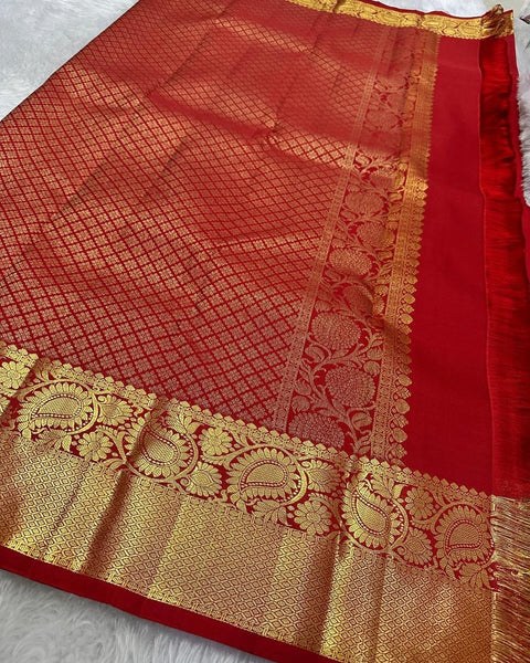 VastraLakshmi Assemblage Red Soft Banarasi Silk Saree With Delightful Blouse Piece