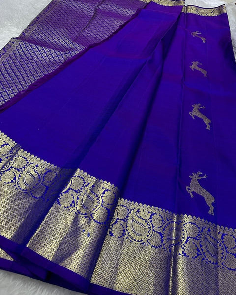 VastraLakshmi Angelic Royal Blue Soft Banarasi Silk Saree With Panoply Blouse Piece