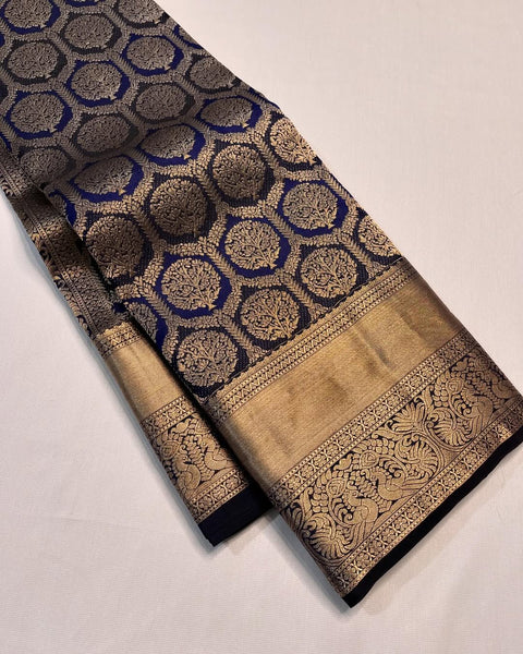 VastraLakshmi Dissemble Navy Blue Soft Banarasi Silk Saree With Propinquity Blouse Piece