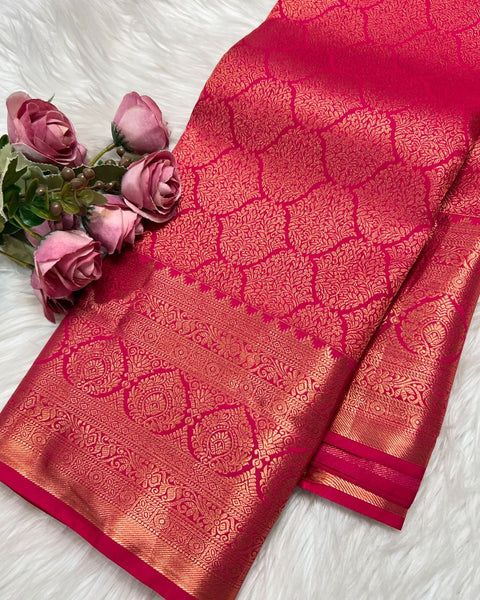 VastraLakshmi Scintilla Dark Pink Soft Banarasi Silk Saree With Panoply Blouse Piece