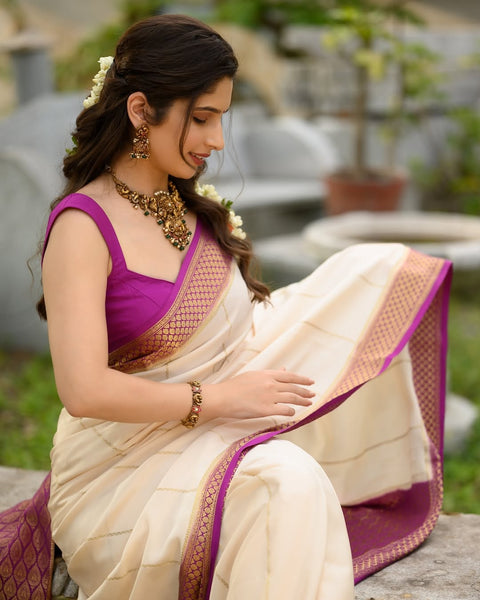 VastraLakshmi Sizzling Beige Soft Silk Saree With Intricate Blouse Piece