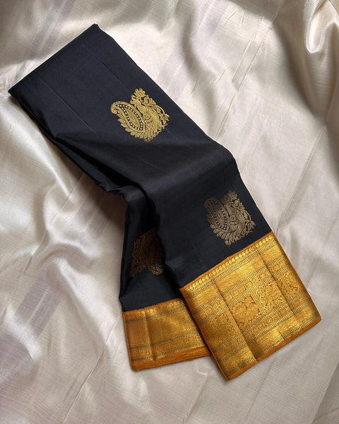 VastraLakshmi Gorgeous Black Soft Silk Saree With Beautiful Blouse Piece