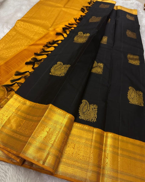 VastraLakshmi Gorgeous Black Soft Silk Saree With Beautiful Blouse Piece